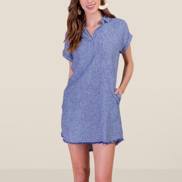 Francesca's Talia Striped Chambray Shift Dress - Picture 1 of 16